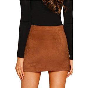 Floerns Women's High Waist Faux Suede Double Zipper Front Bodycon Mini Skirt